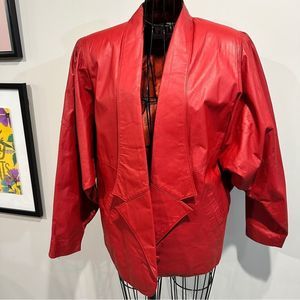 Vintage 80s Global Identity G3 G-III Red Leather Jacket with Dolman Sleeves